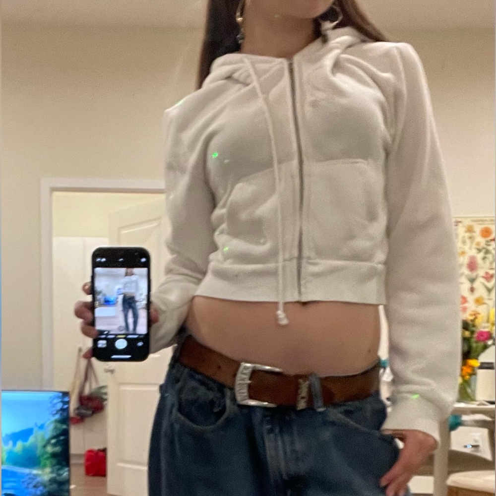 Brandy Melville Crystal hoodie Cropped white zip up